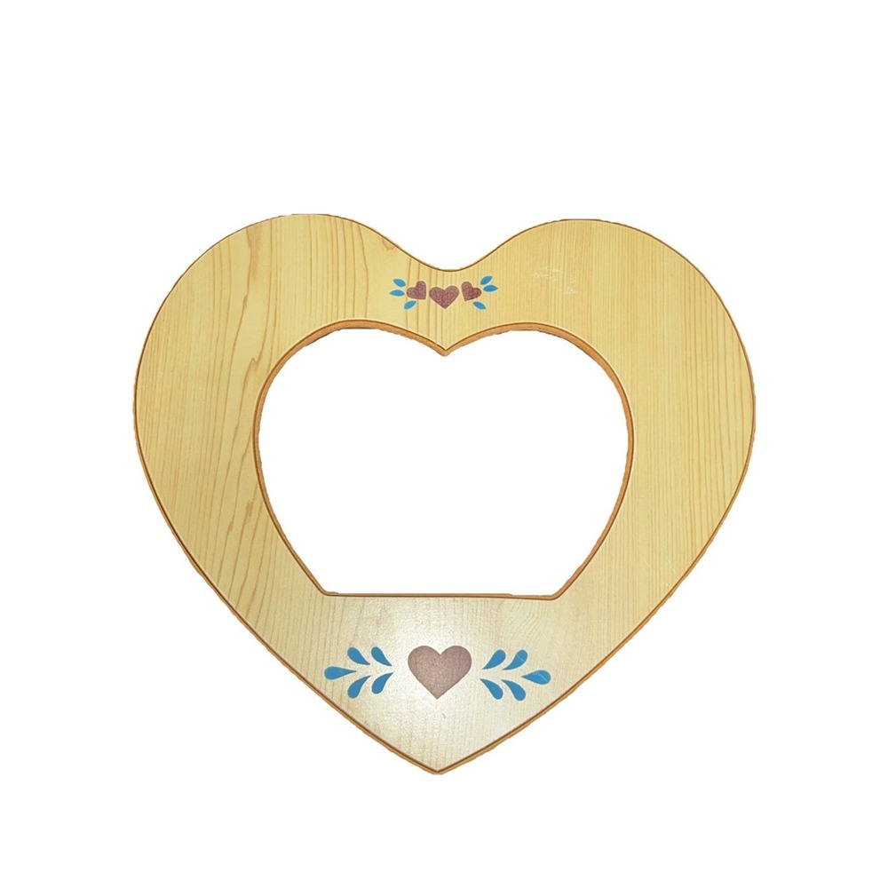 Vintage 80s Wooden Heart Wall Photo Frame Brown Country Hearts Love Decor Taiwan